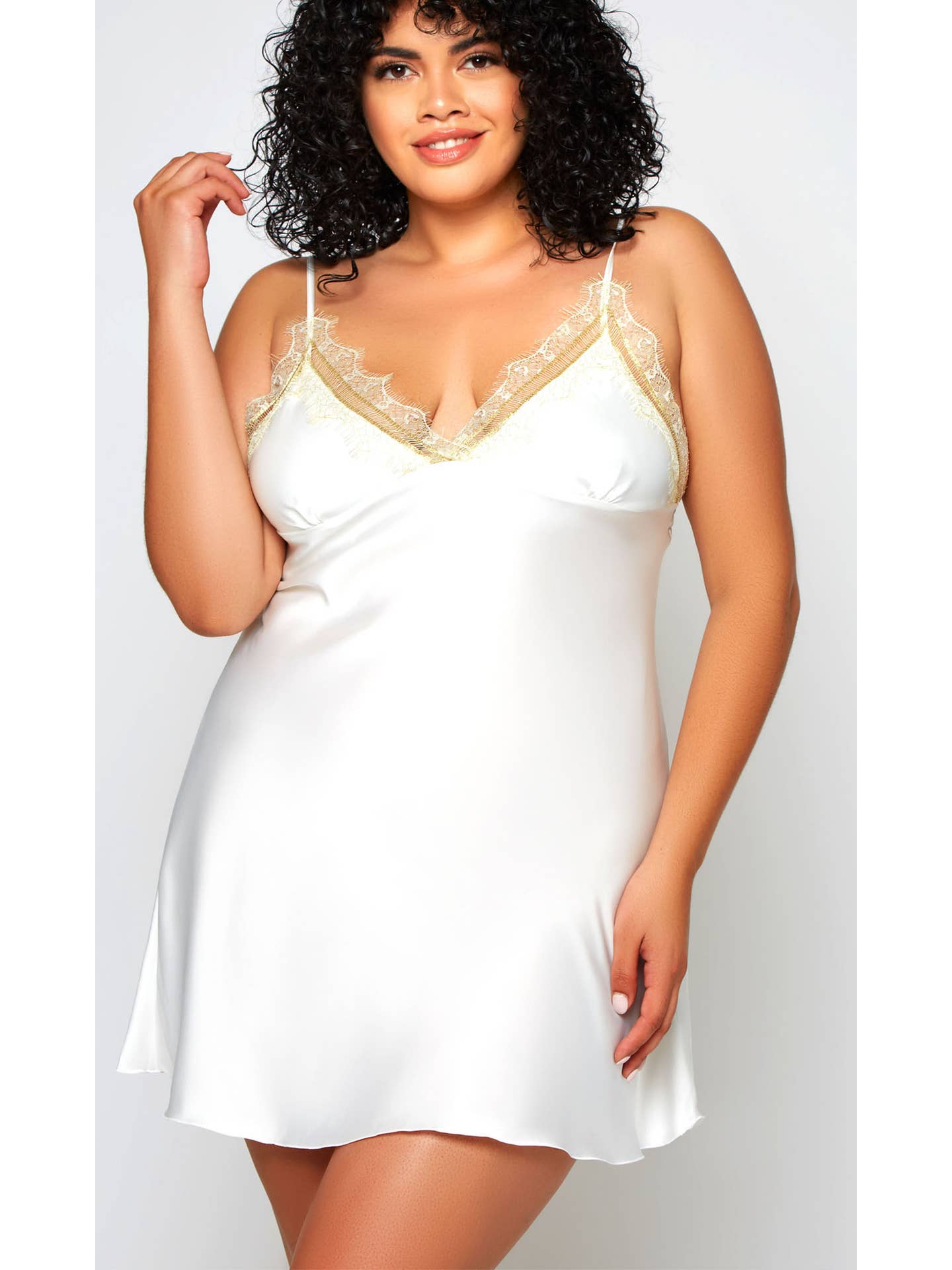 Alison Silky Chemise in Gold Lace Trim