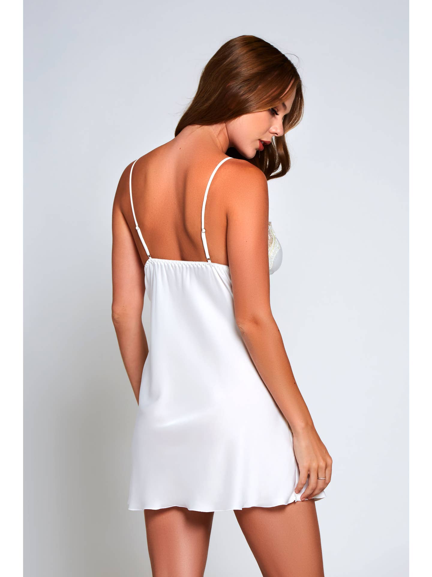 Alison Silky Chemise in Gold Lace Trim