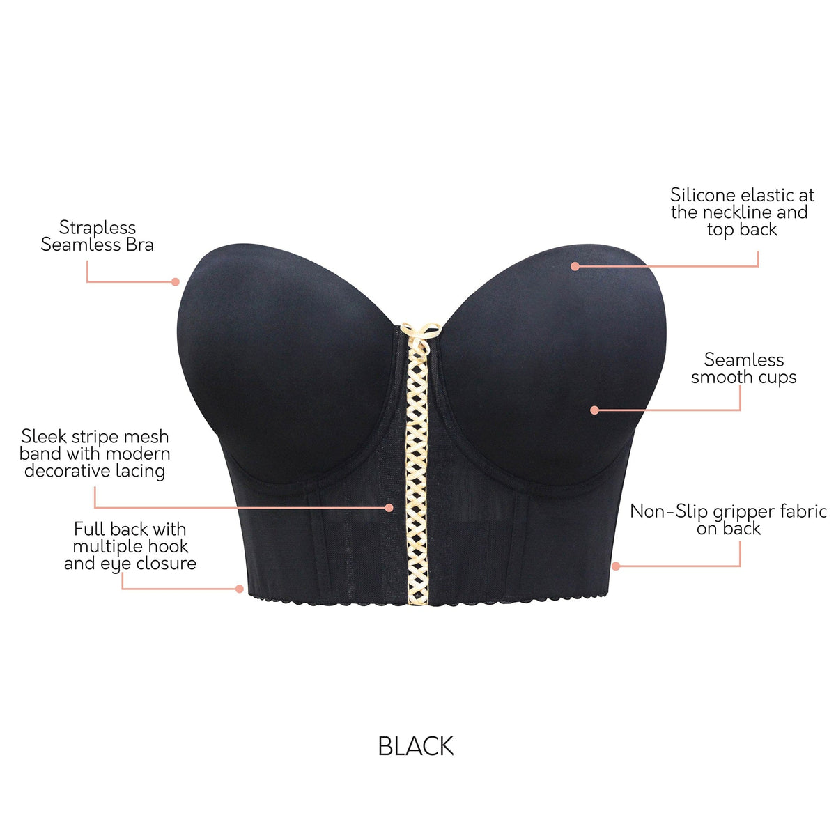 Shea Full Bust Longline Strapless Bra - Black