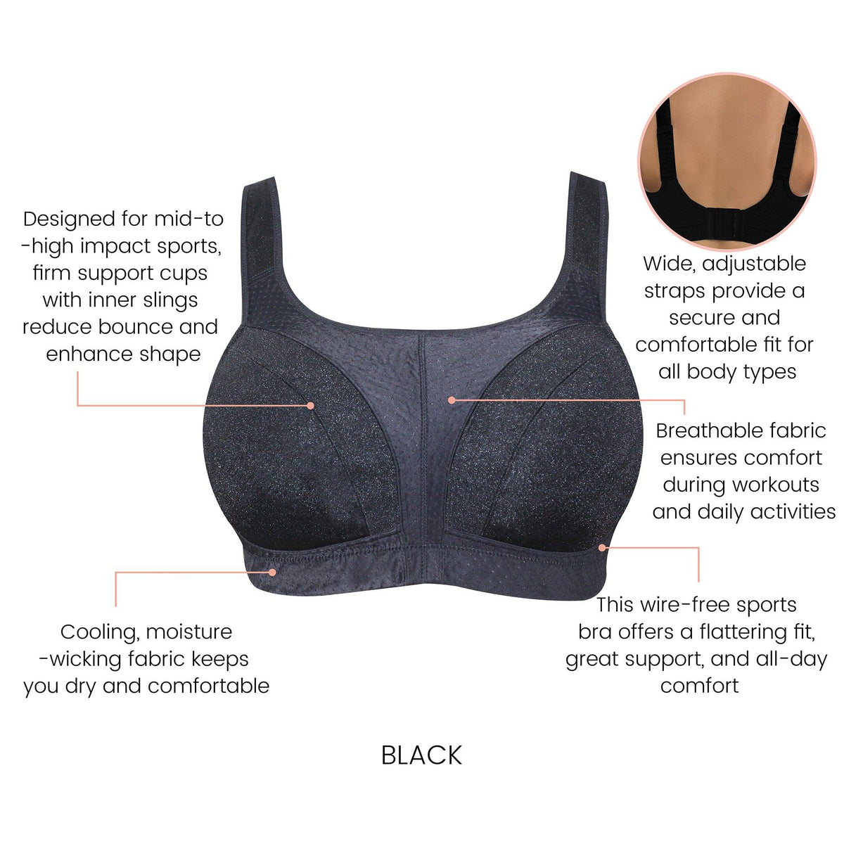Active Full Bust Unlined Sports Bra - Black