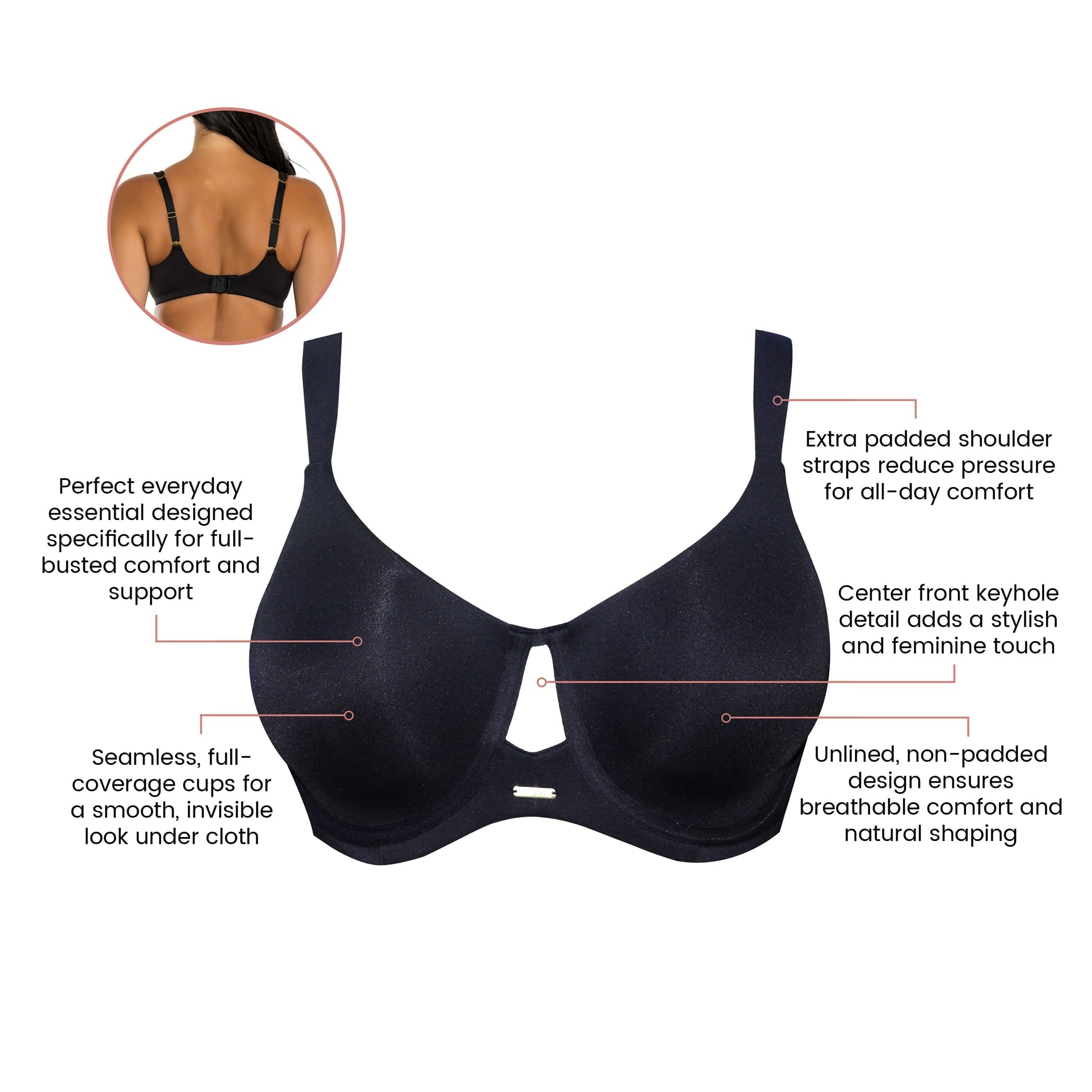 Emily Full Busted Unlined Non-Padded Wired T-Shirt Bra - Black
