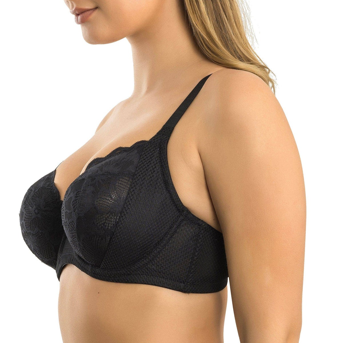Luxlacy Pretty Lace and Mesh Full Busted Unlined Non-Padded Wired Bra