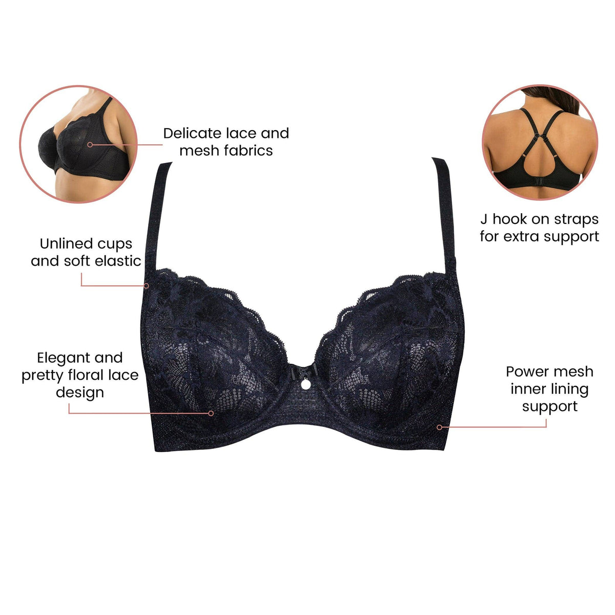 Luxlacy Pretty Lace and Mesh Full Busted Unlined Non-Padded Wired Bra